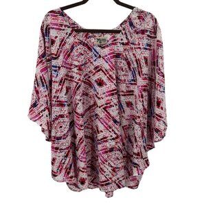 Show Me Your Mumu Womens Pink/White Abstract Print Blouse Top Flowy Design Sz L